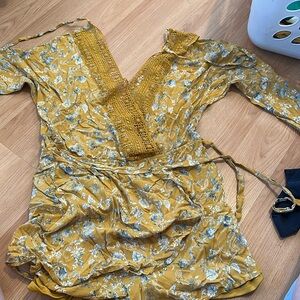 Adrenes XL mustard coloured romper with faux shirt tie